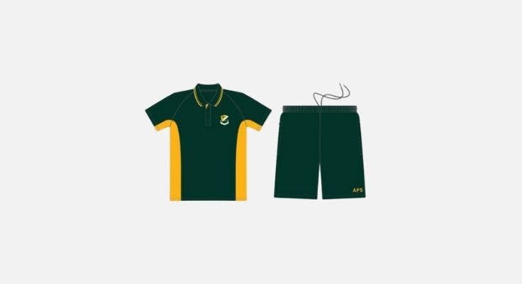 Green yellow sport polo unisex and boys bottle green sport shorts